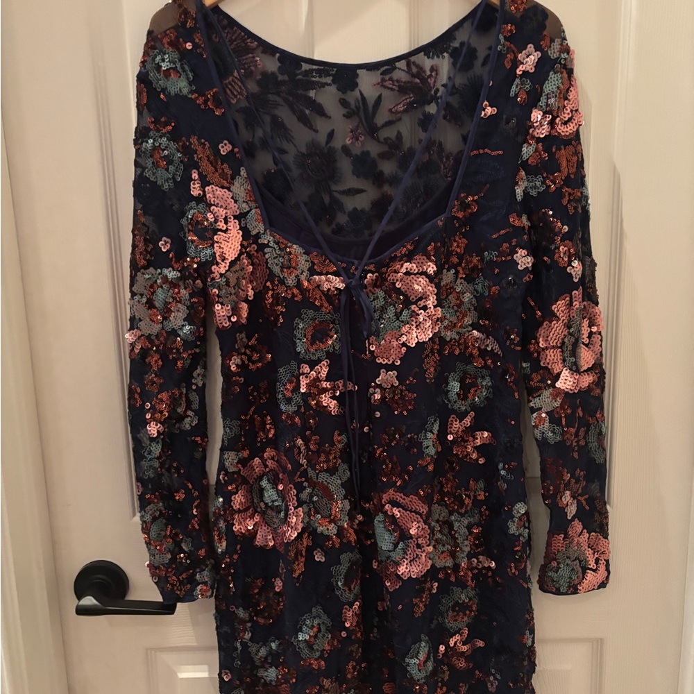 Anthropologie Floral Sequin Long Sleeve Mini Dress - Picture 4 of 16